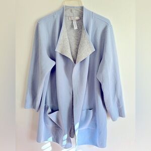 LOFT PLUS 16/18 Reversible Light Blue/Gray Open Front Long Cardigan NWOT